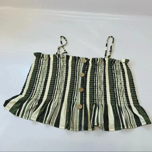 No Boundaries Y2K Top Smocked Cami  Crop JR 21 Green Stripe Ruffle Retro Fairy - Picture 1 of 9